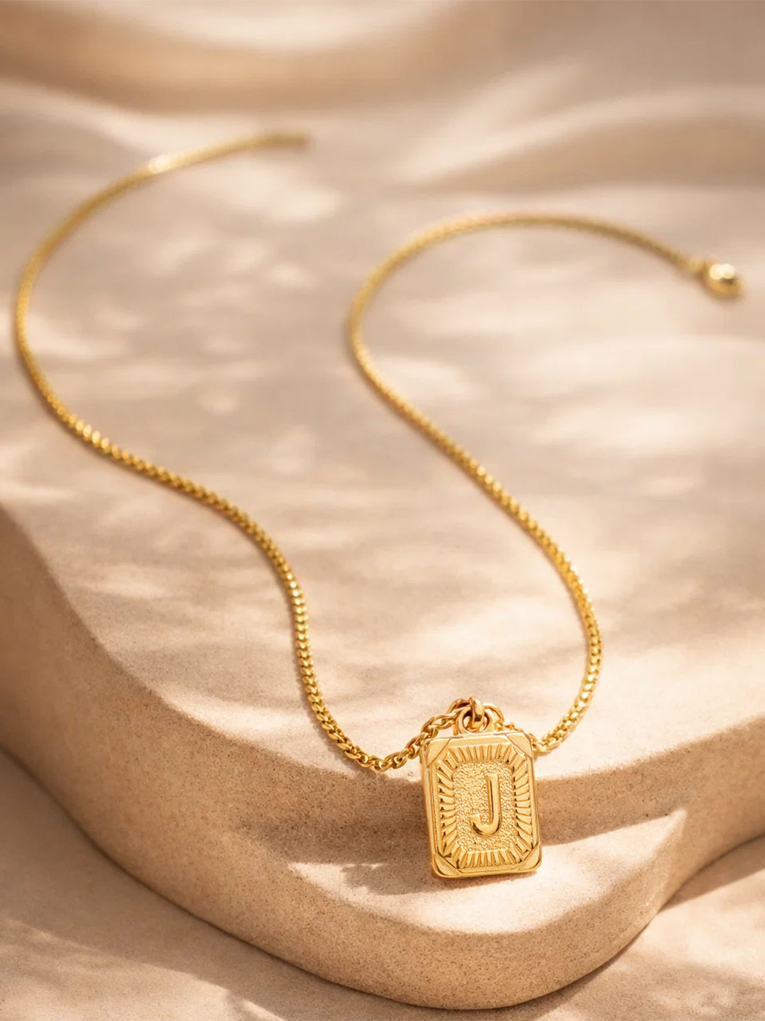 Demi Fine 18K Gold Plated Stainless steel Engraved Square J Pendant Necklace