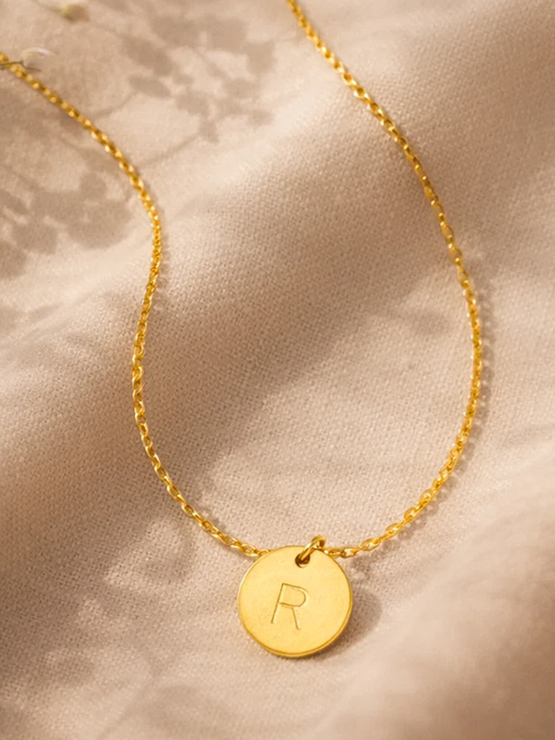 Demi Fine 18K Gold Plated Stainless steel Classic Disc R Pendant Necklace