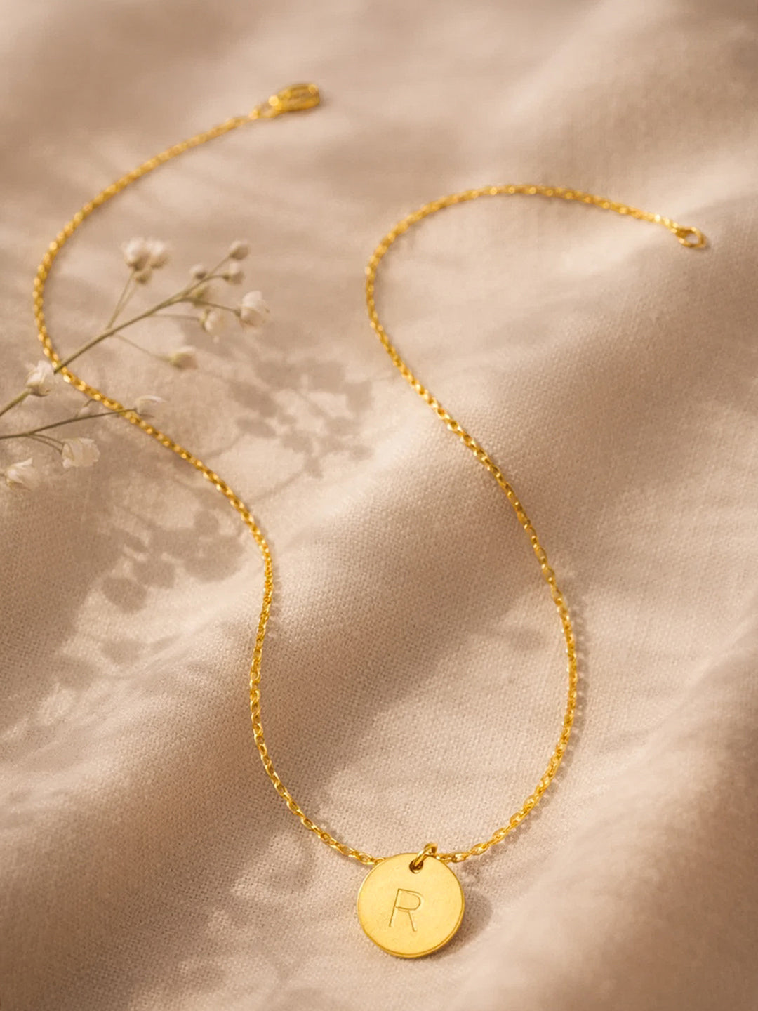 Demi Fine 18K Gold Plated Stainless steel Classic Disc R Pendant Necklace