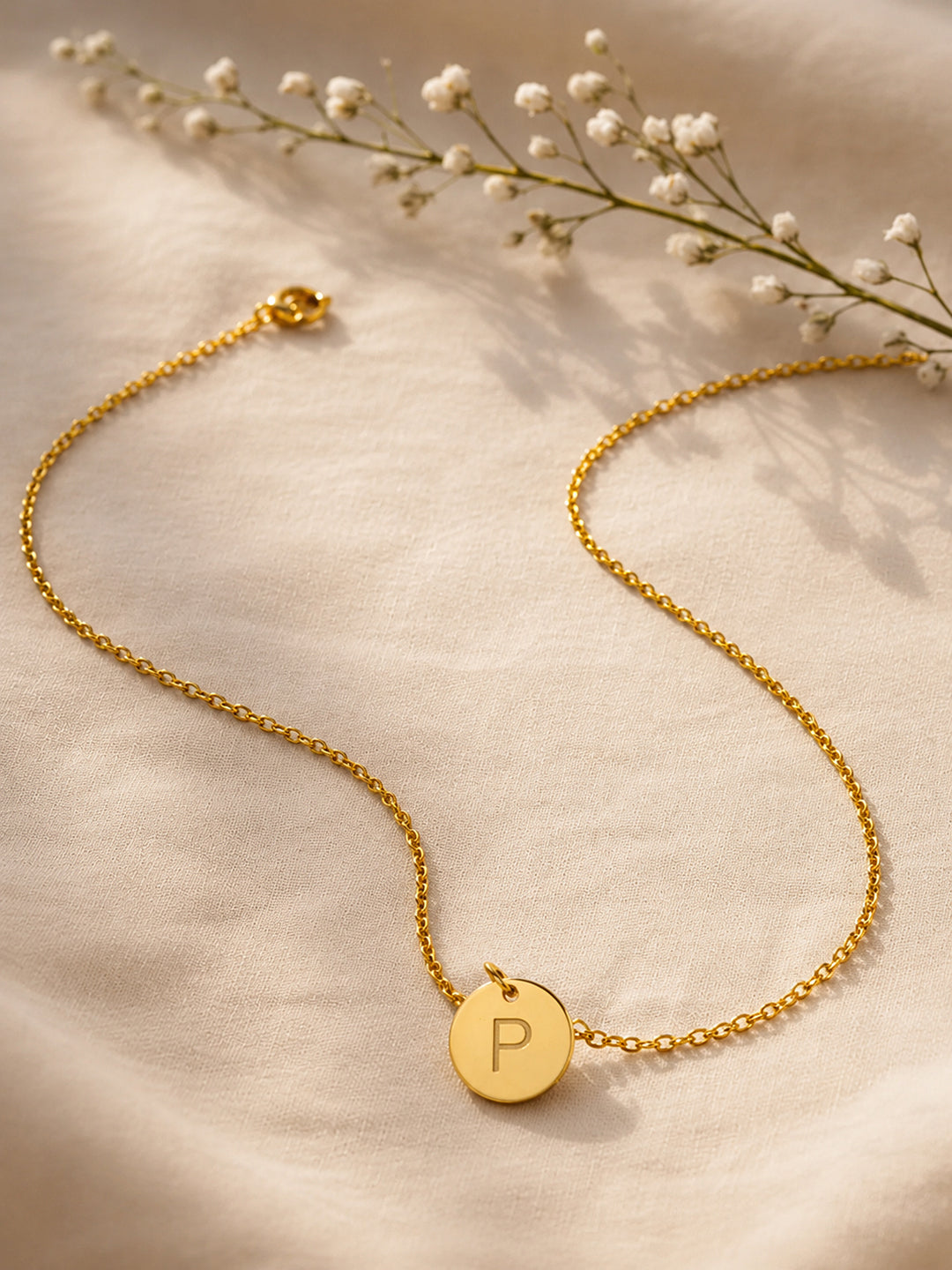 Demi Fine 18K Gold Plated Stainless steel Classic Disc P Pendant Necklace