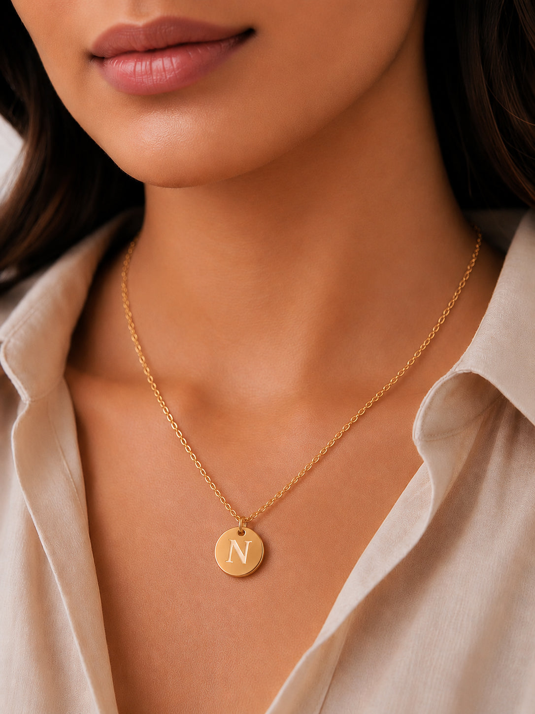 Demi Fine 18K Gold Plated Stainless steel Classic Disc N Pendant Necklace
