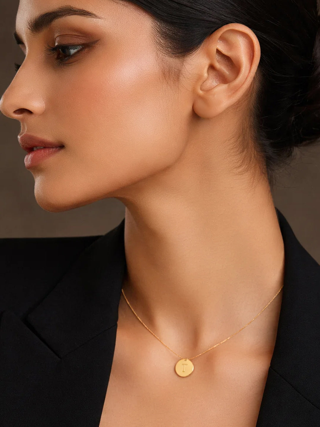 Demi Fine 18K Gold Plated Stainless steel Classic Disc T Pendant Necklace