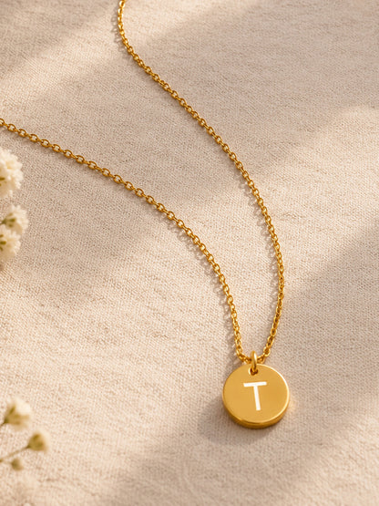 Demi Fine 18K Gold Plated Stainless steel Classic Disc T Pendant Necklace