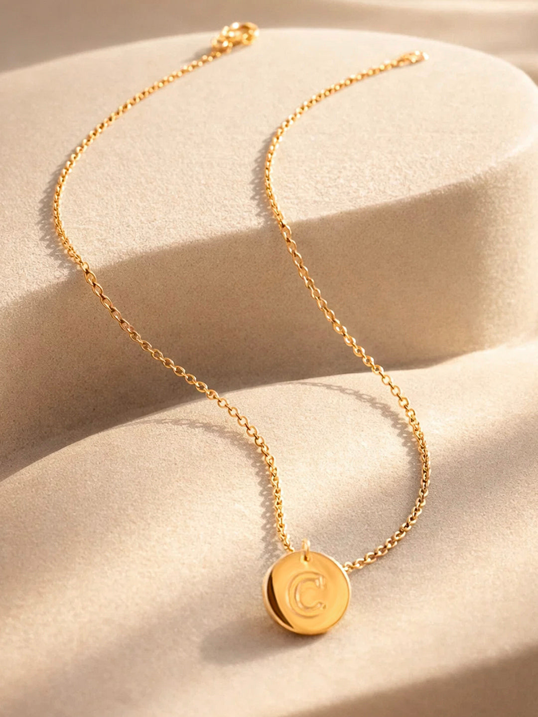 Demi Fine 18K Gold Plated Stainless steel Classic Disc C Pendant Necklace