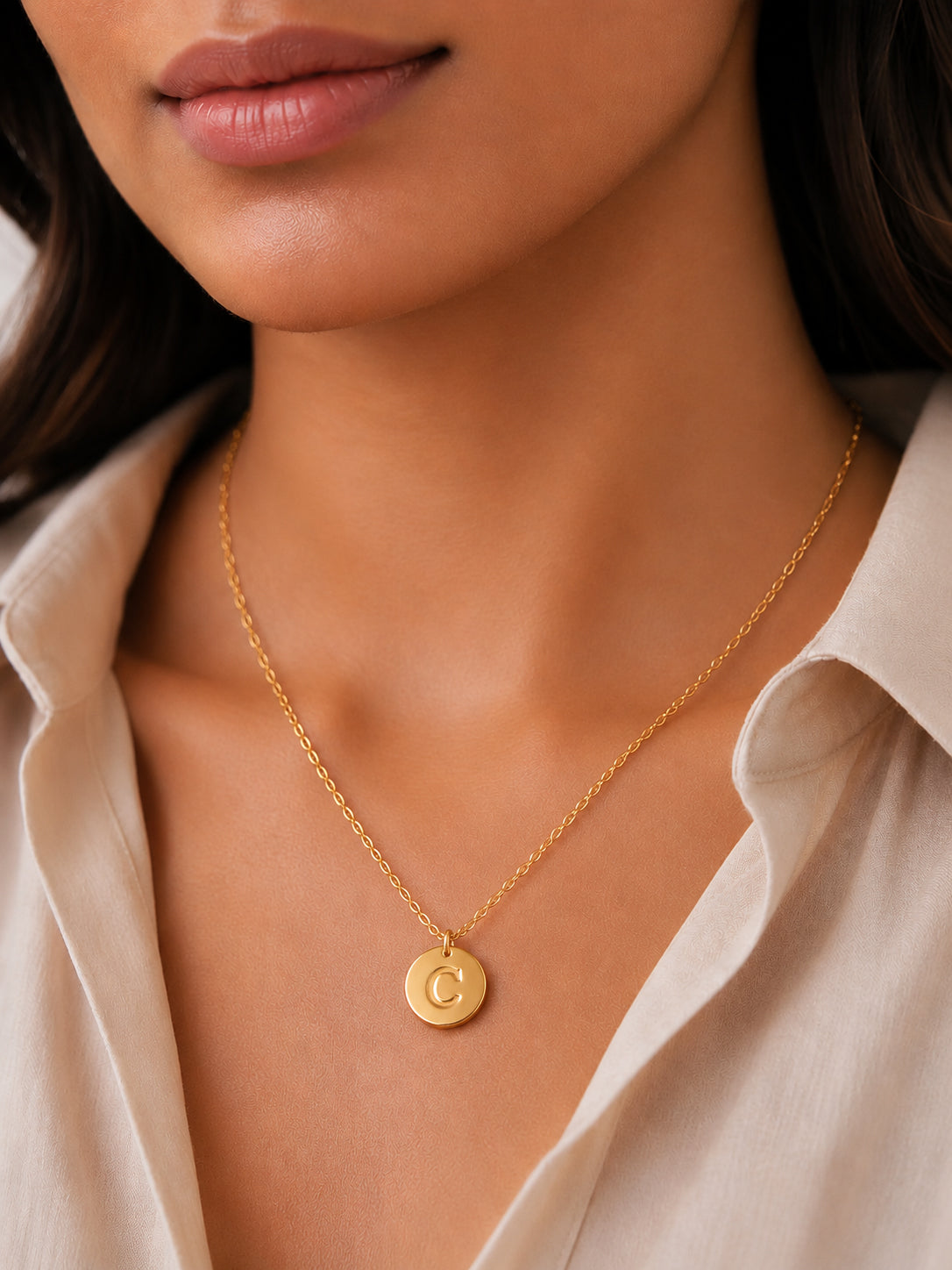 Demi Fine 18K Gold Plated Stainless steel Classic Disc E Pendant Necklace