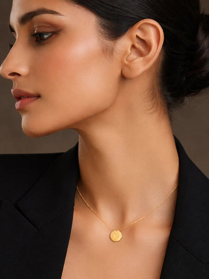 Demi Fine 18K Gold Plated Stainless steel Classic Disc K Pendant Necklace