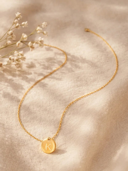 Demi Fine 18K Gold Plated Stainless steel Classic Disc K Pendant Necklace