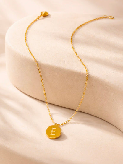 Demi Fine 18K Gold Plated Stainless steel Classic Disc E Pendant Necklace