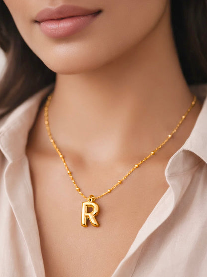 Demi Fine 18K Gold Plated Stainless steel Minimal Balloon R Necklace