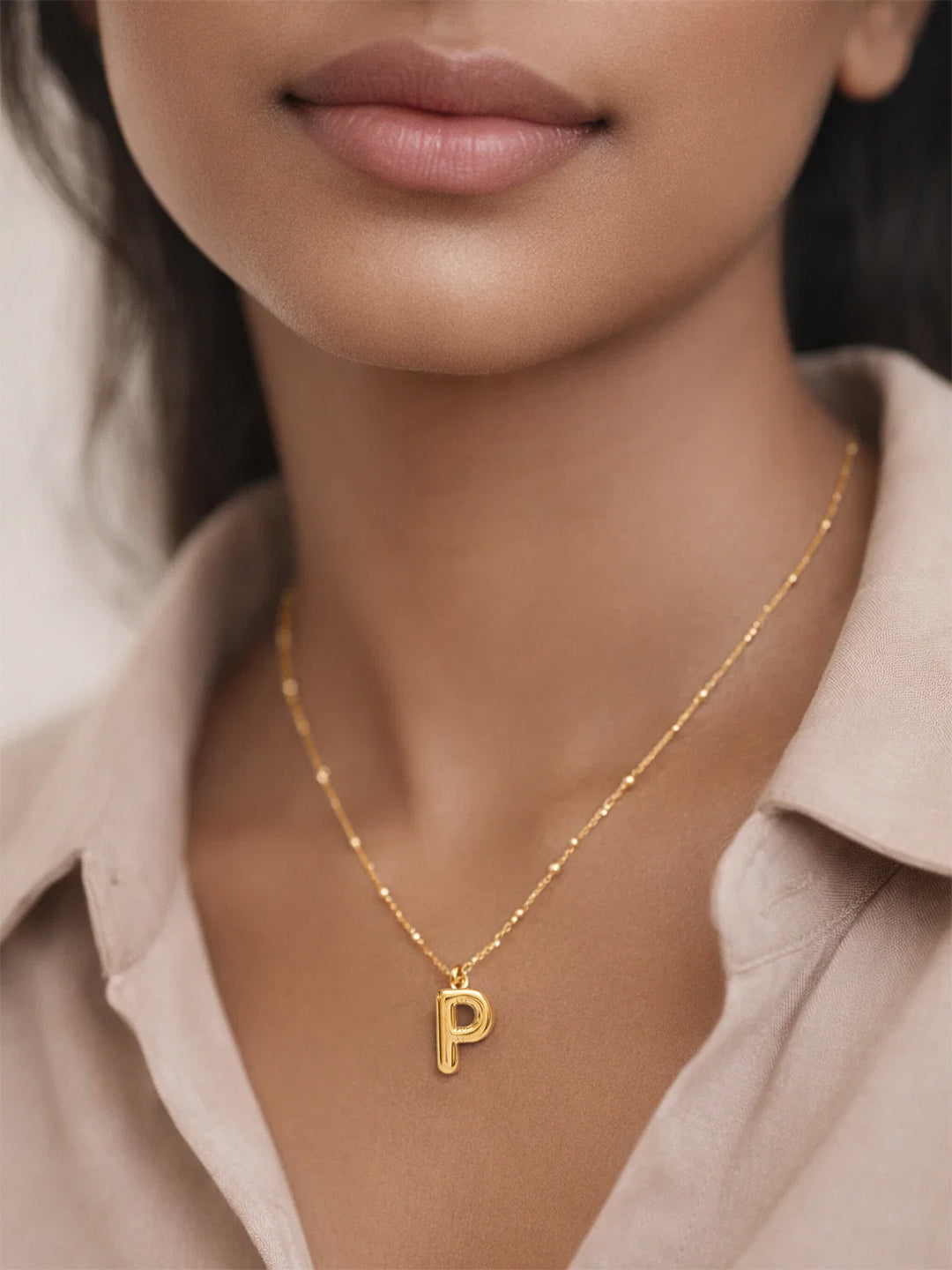 Demi Fine 18K Gold Plated Stainless steel Minimal Balloon P Necklace