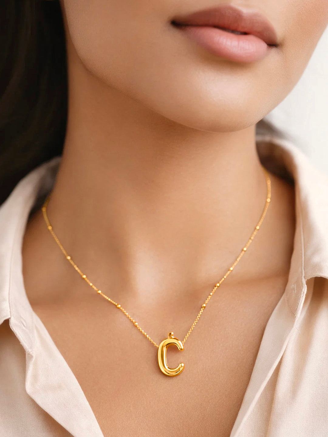 Demi Fine 18K Gold Plated Stainless steel Minimal Balloon C Necklace