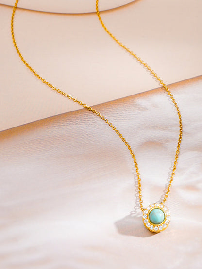Demi Fine 18K Gold Plated Stainless steel Chain Turquoise Blue Pendant Necklace