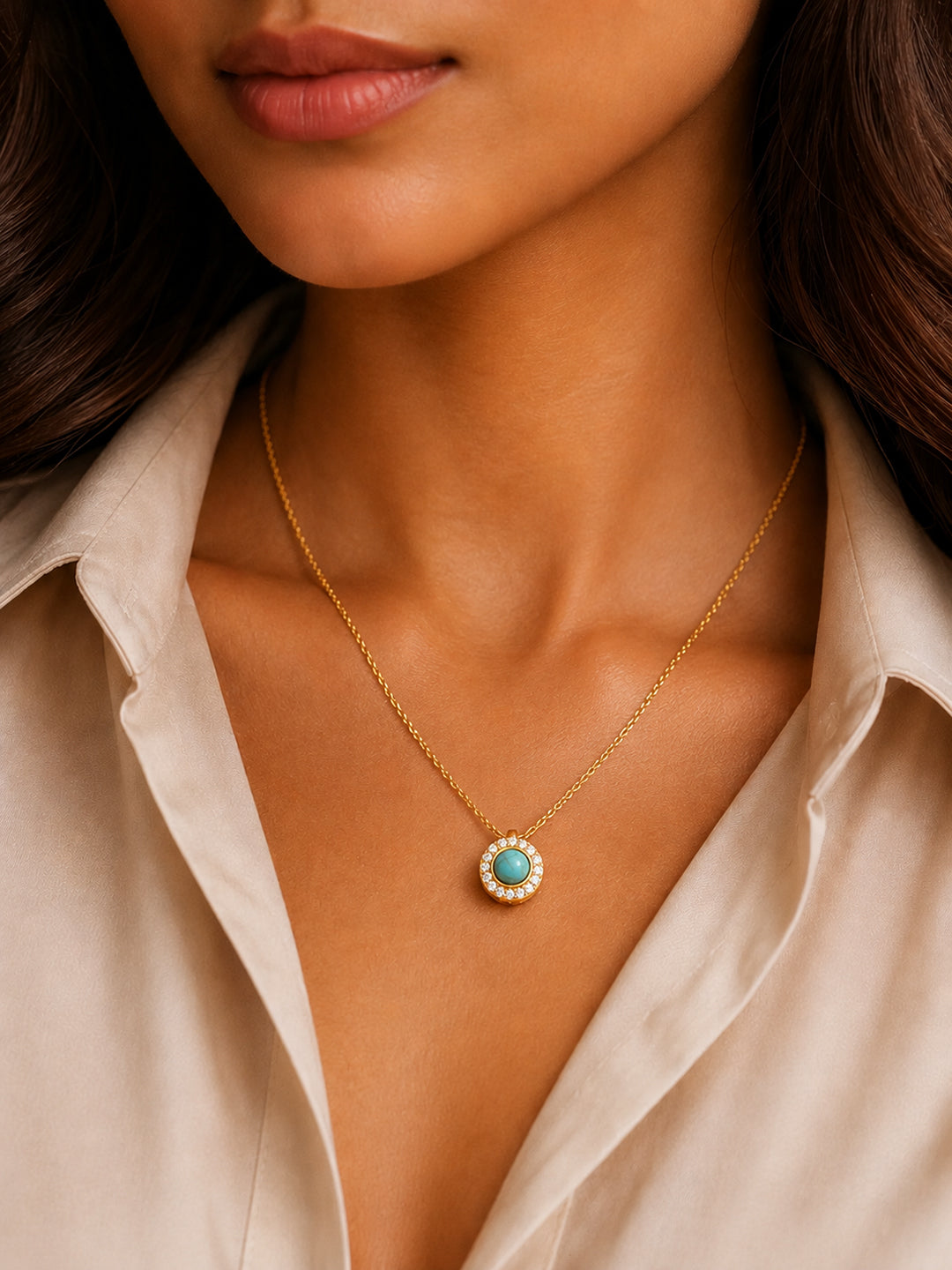 Demi Fine 18K Gold Plated Stainless steel Chain Turquoise Blue Pendant Necklace