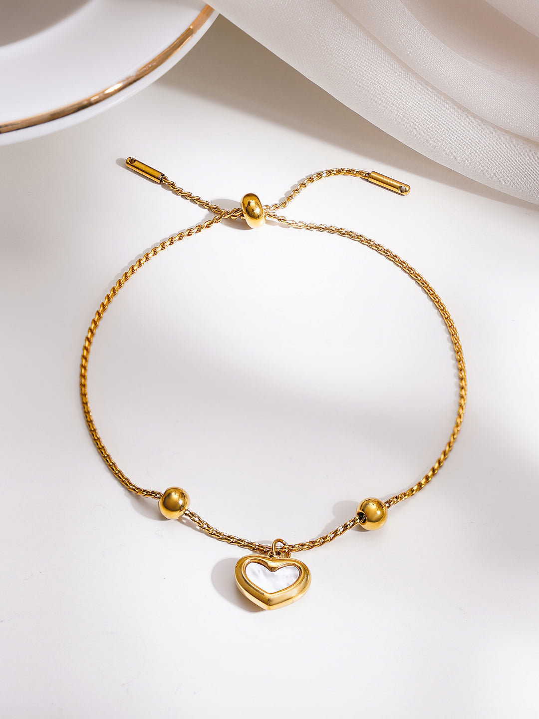 Demi Fine 18K Gold Plated Stainless steel Adjustable Chain Heart Charm Bracelet