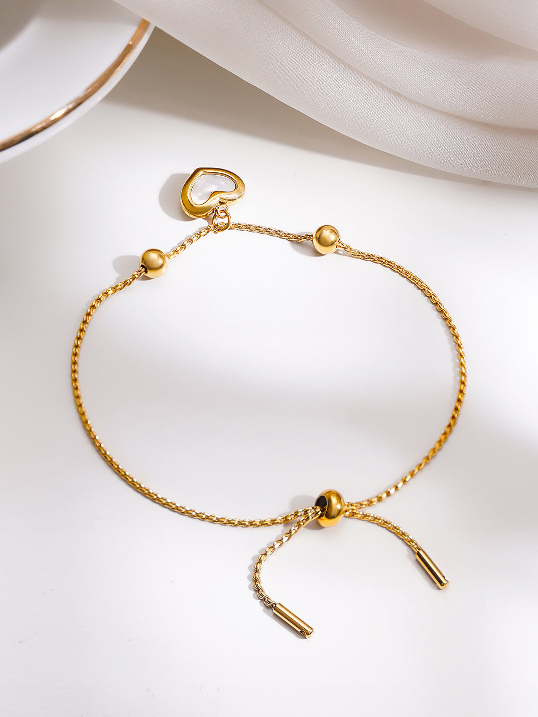 Demi Fine 18K Gold Plated Stainless steel Adjustable Chain Heart Charm Bracelet