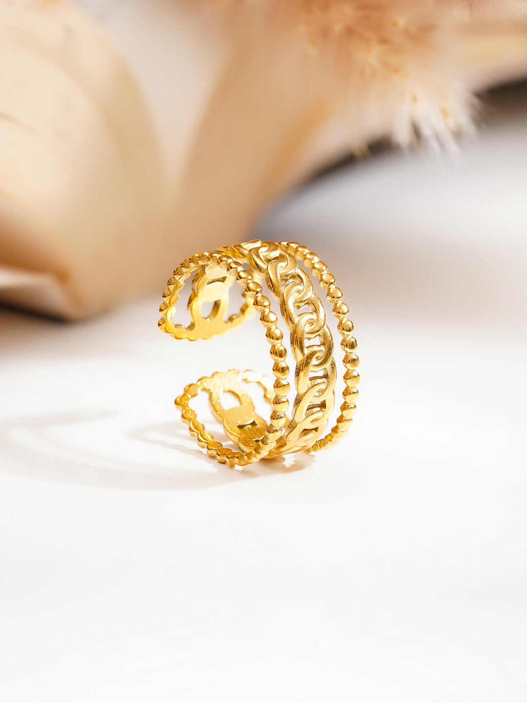 Demi Fine 18K Gold Plated Stainless steel Linked Layers Statement Ring