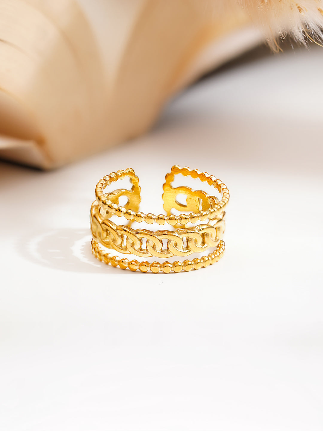 Demi Fine 18K Gold Plated Stainless steel Linked Layers Statement Ring