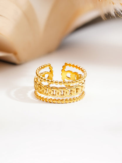 Demi Fine 18K Gold Plated Stainless steel Linked Layers Statement Ring