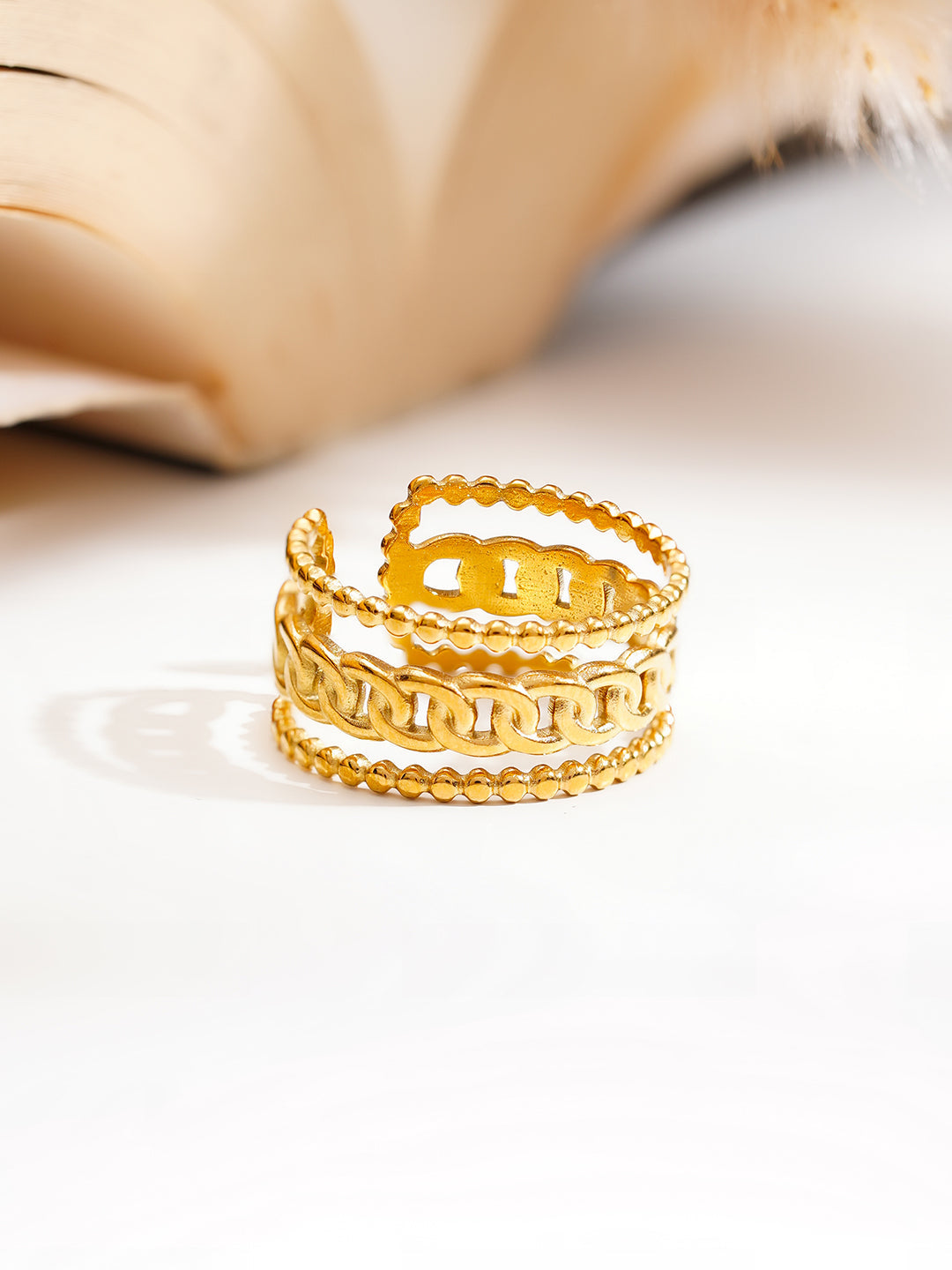 Demi Fine 18K Gold Plated Stainless steel Linked Layers Statement Ring