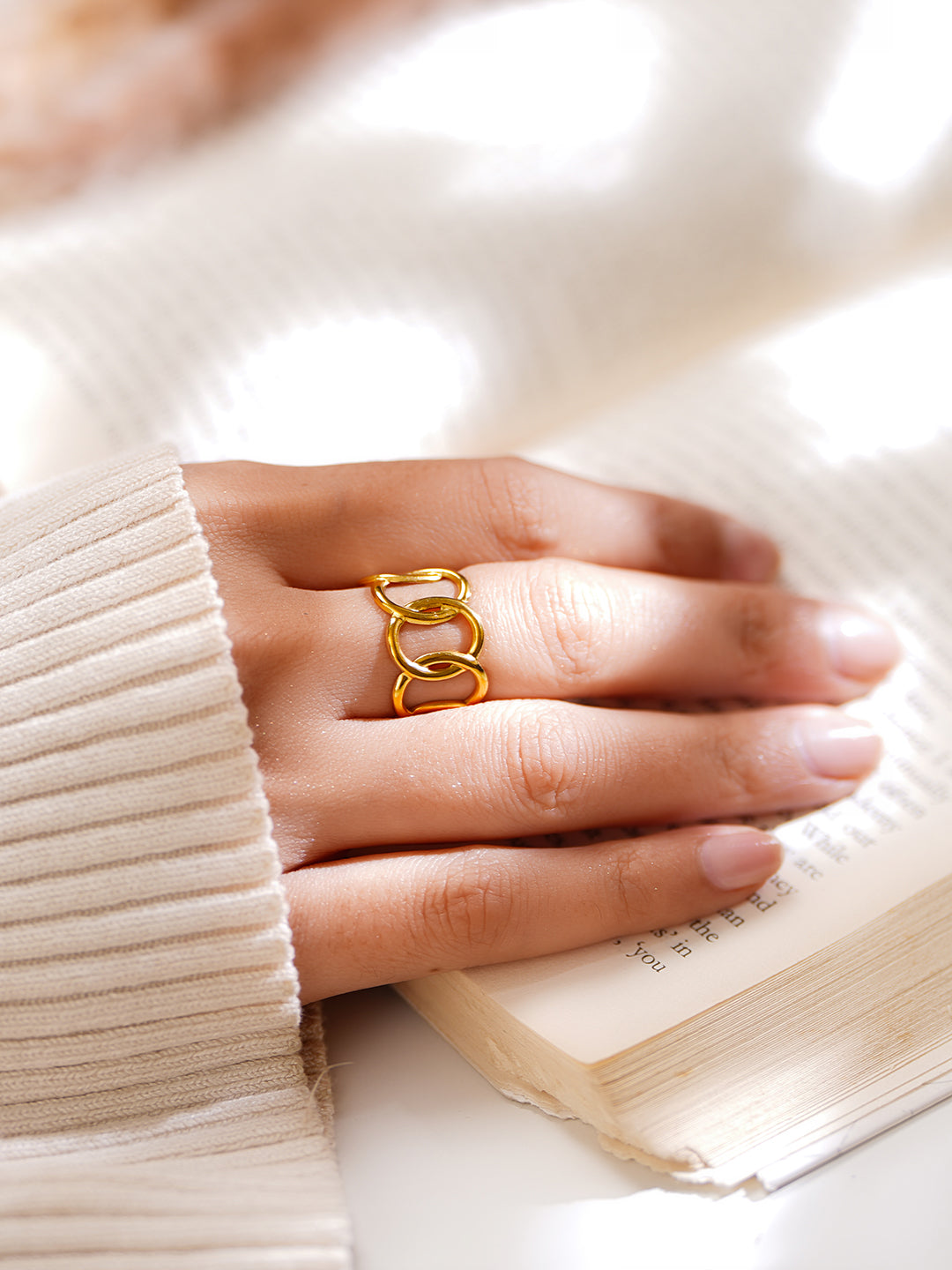 Demi Fine 18K Gold Plated Stainless steel Linked Loop Statement Ring