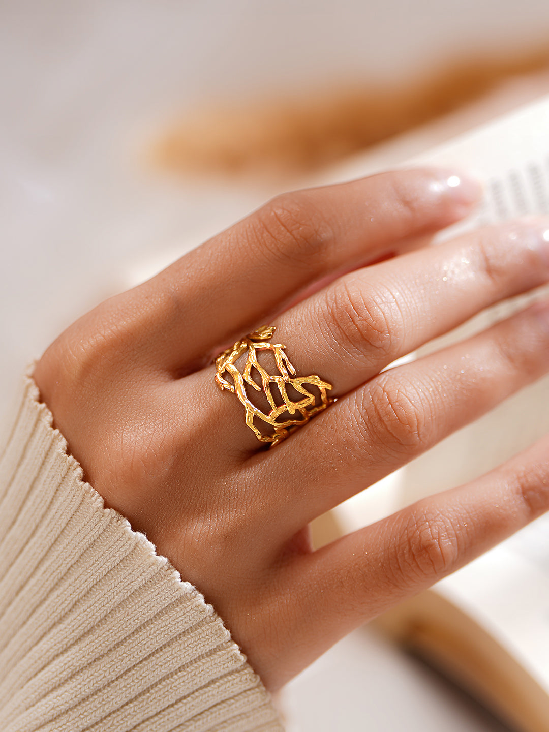 Demi Fine 18K Gold Plated Stainless steel Wild Vine Statement Ring