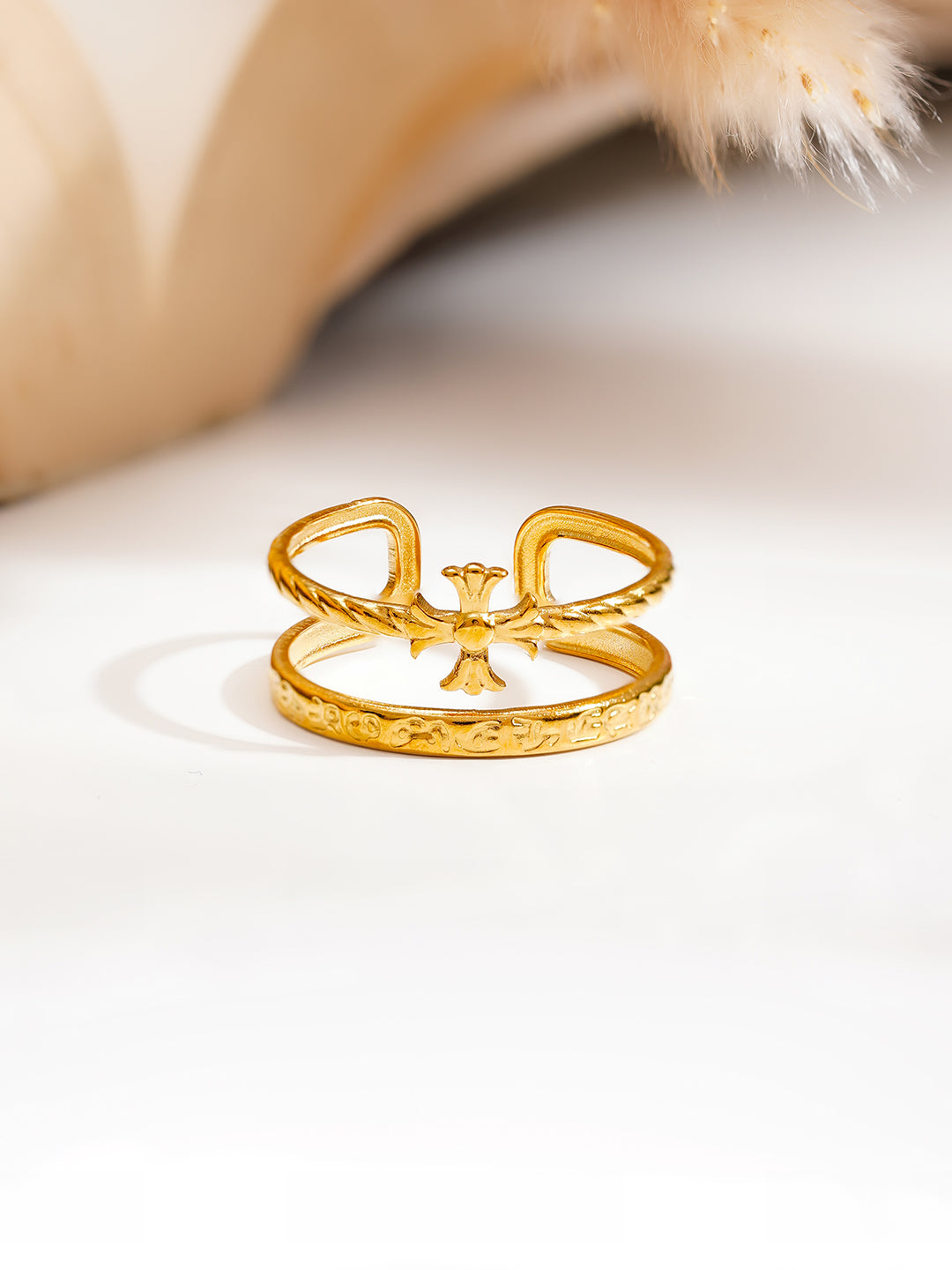 Demi Fine 18K Gold Plated Stainless steel Cross Charm Open Ring
