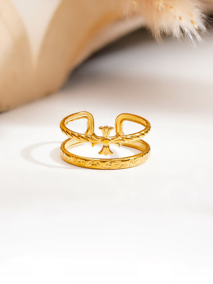 Demi Fine 18K Gold Plated Stainless steel Cross Charm Open Ring