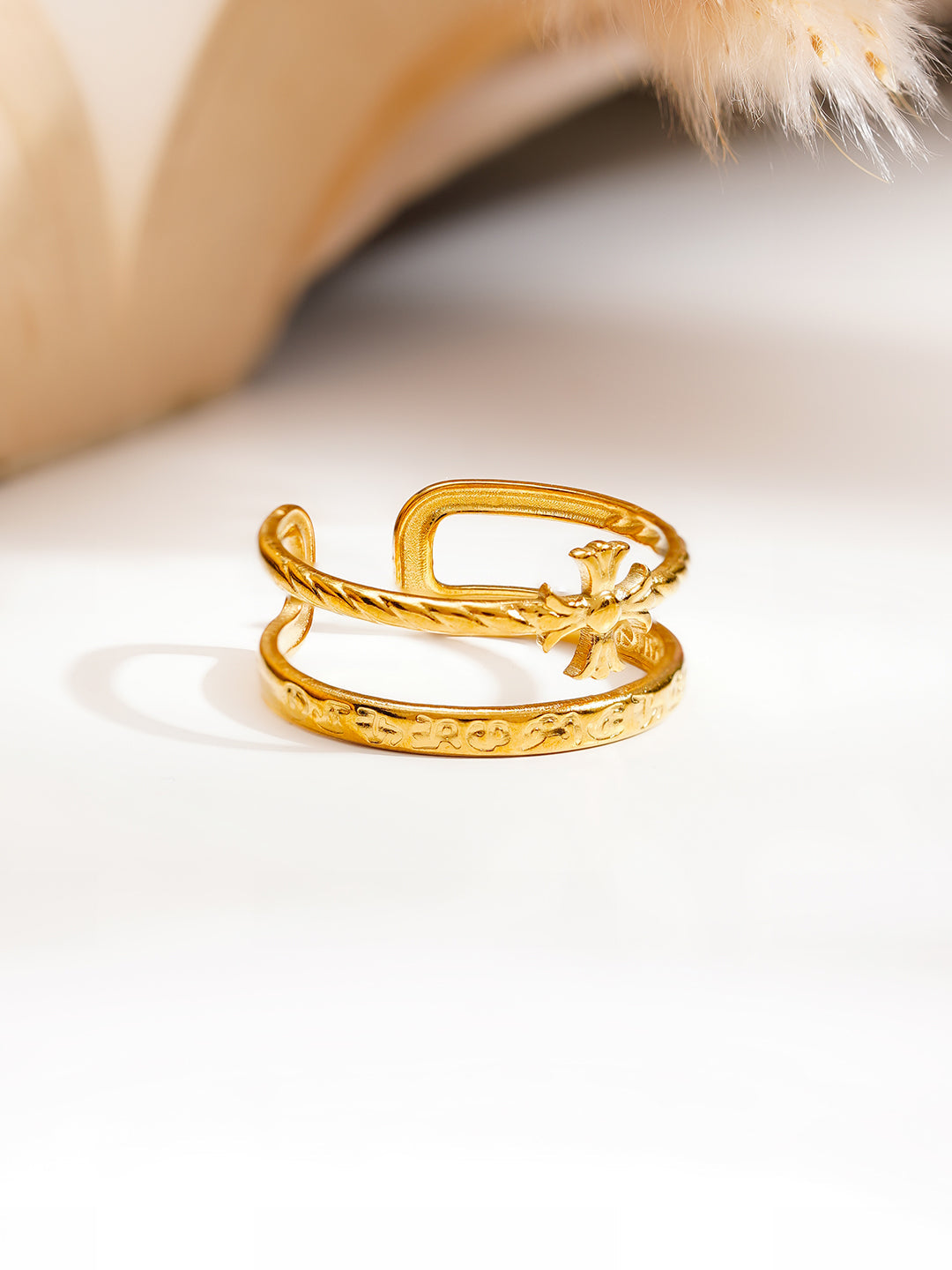Demi Fine 18K Gold Plated Stainless steel Cross Charm Open Ring