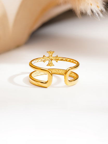 Demi Fine 18K Gold Plated Stainless steel Cross Charm Open Ring