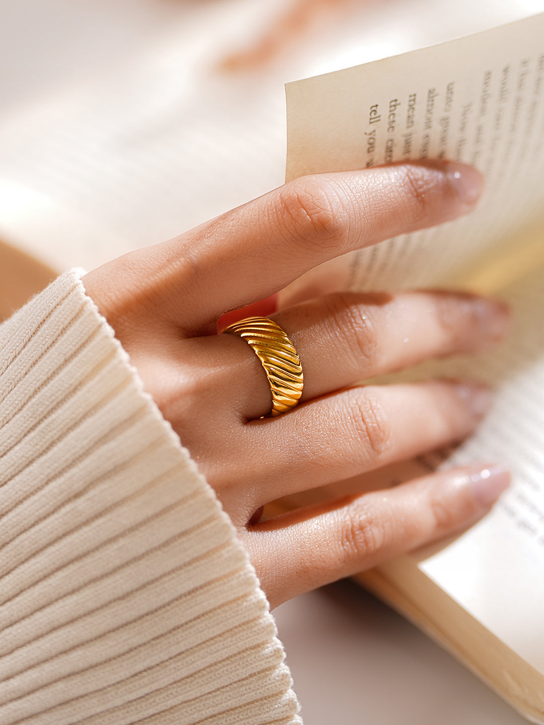 Demi Fine 18K Gold Plated Stainless steel Ribbed Dome Statement Ring