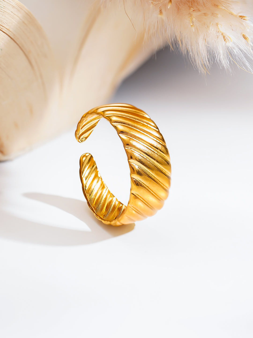 Demi Fine 18K Gold Plated Stainless steel Ribbed Dome Statement Ring