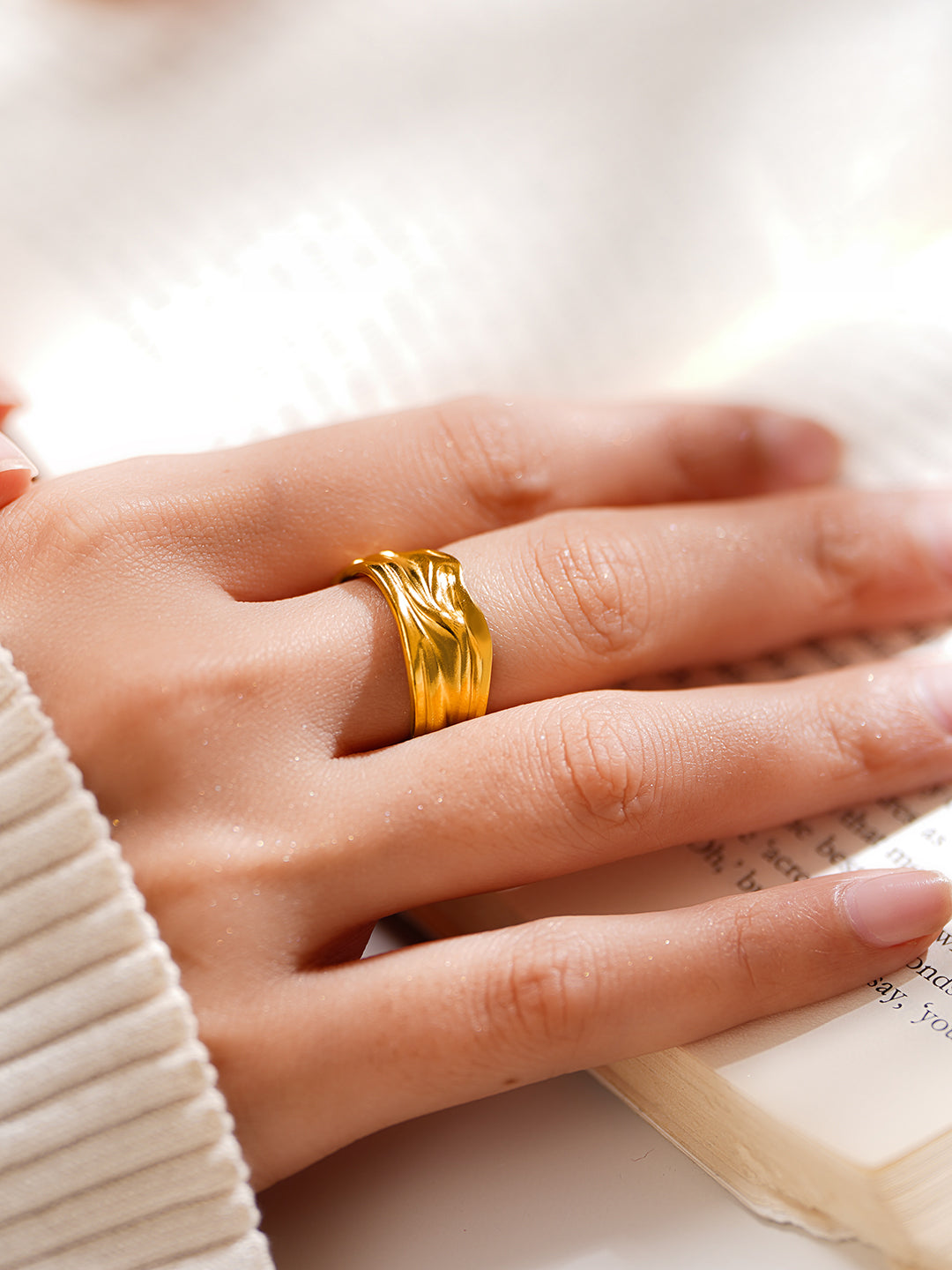 Demi Fine 18K Gold Plated Stainless steel Textured Wave Band Ring