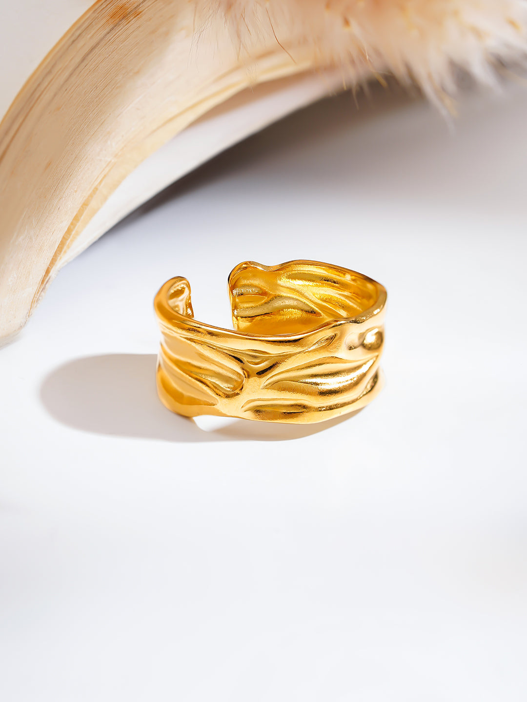 Demi Fine 18K Gold Plated Stainless steel Textured Wave Band Ring
