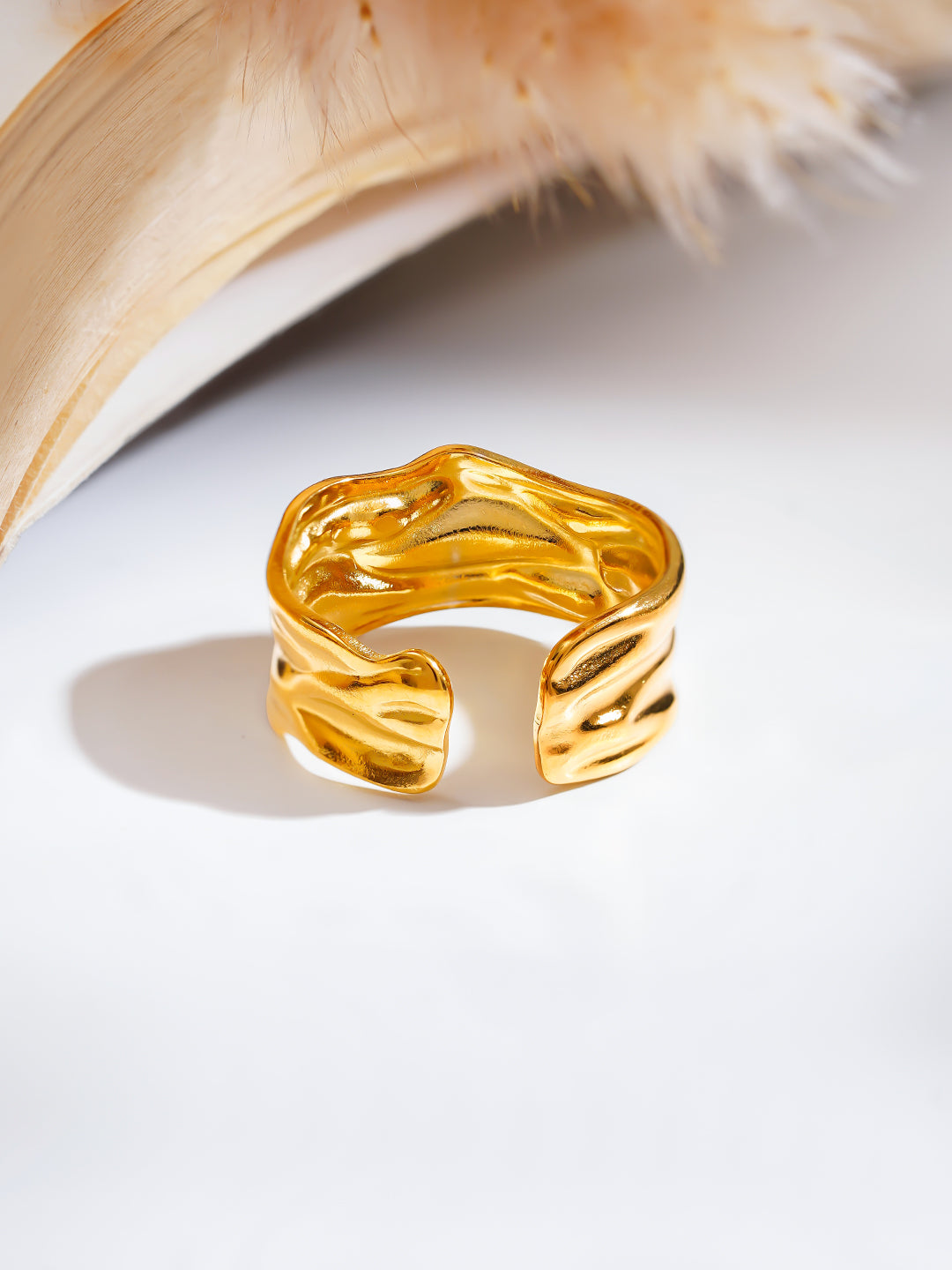 Demi Fine 18K Gold Plated Stainless steel Textured Wave Band Ring