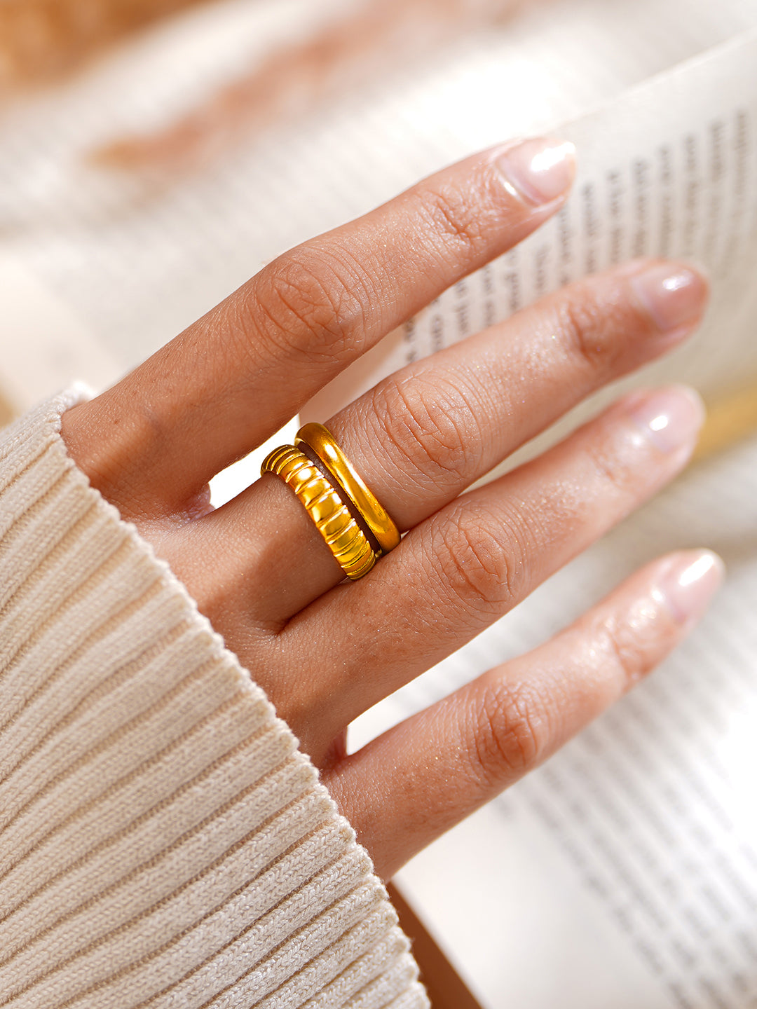 Demi Fine 18K Gold Plated Stainless steel Twinned Flow Statement Ring