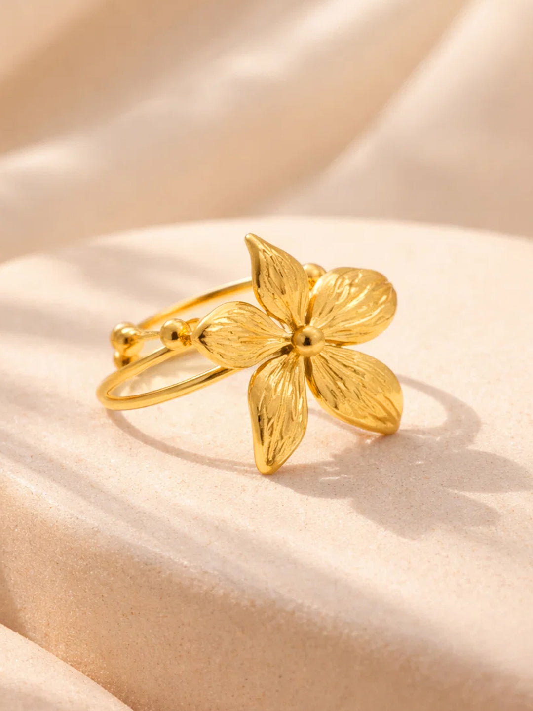 Demi Fine 18K Gold Plated Stainless steel Floral Adjustable Ring