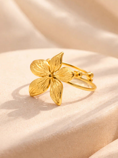 Demi Fine 18K Gold Plated Stainless steel Floral Adjustable Ring