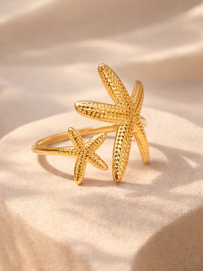 Demi Fine 18K Gold Plated Stainless steel Starfish Open Adjustable Ring