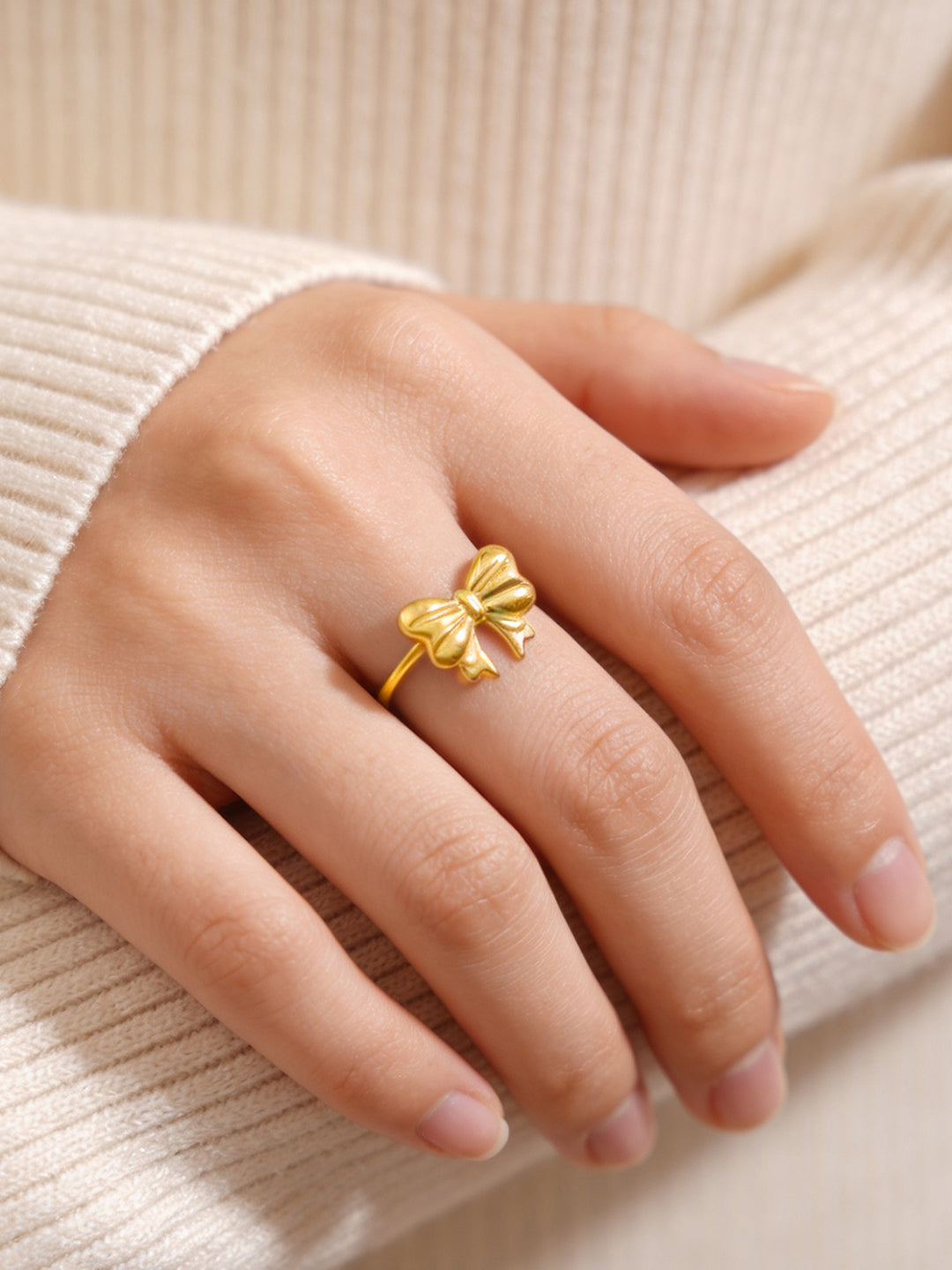 Demi Fine 18K Gold Plated Stainless steel Bow Knot Adjustable Ring