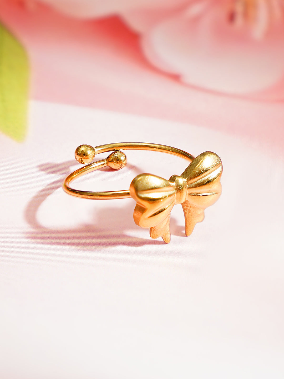 Demi Fine 18K Gold Plated Stainless steel Bow Knot Adjustable Ring