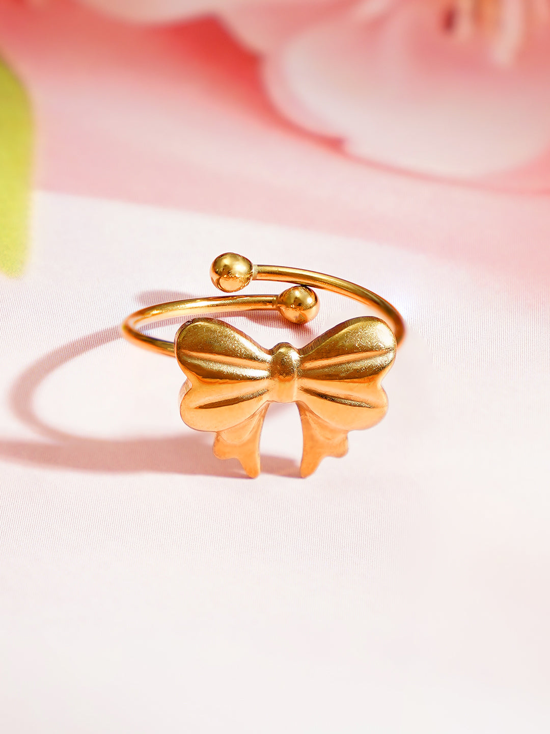Demi Fine 18K Gold Plated Stainless steel Bow Knot Adjustable Ring