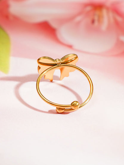 Demi Fine 18K Gold Plated Stainless steel Bow Knot Adjustable Ring