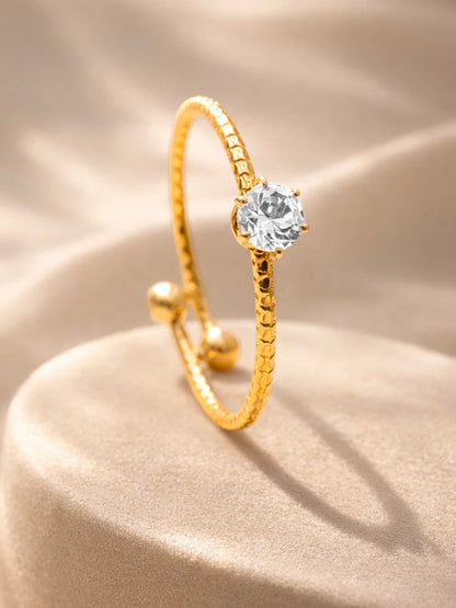 Demi Fine 18K Gold Plated Stainless steel Rope Solitaire Adjustable Ring