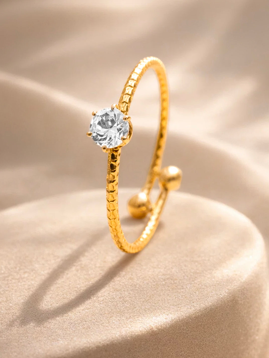 Demi Fine 18K Gold Plated Stainless steel Rope Solitaire Adjustable Ring