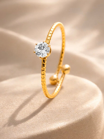 Demi Fine 18K Gold Plated Stainless steel Rope Solitaire Adjustable Ring