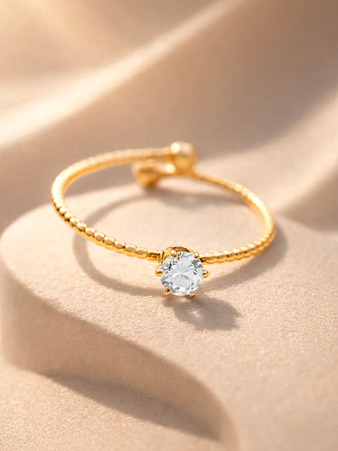 Demi Fine 18K Gold Plated Stainless steel Rope Solitaire Adjustable Ring