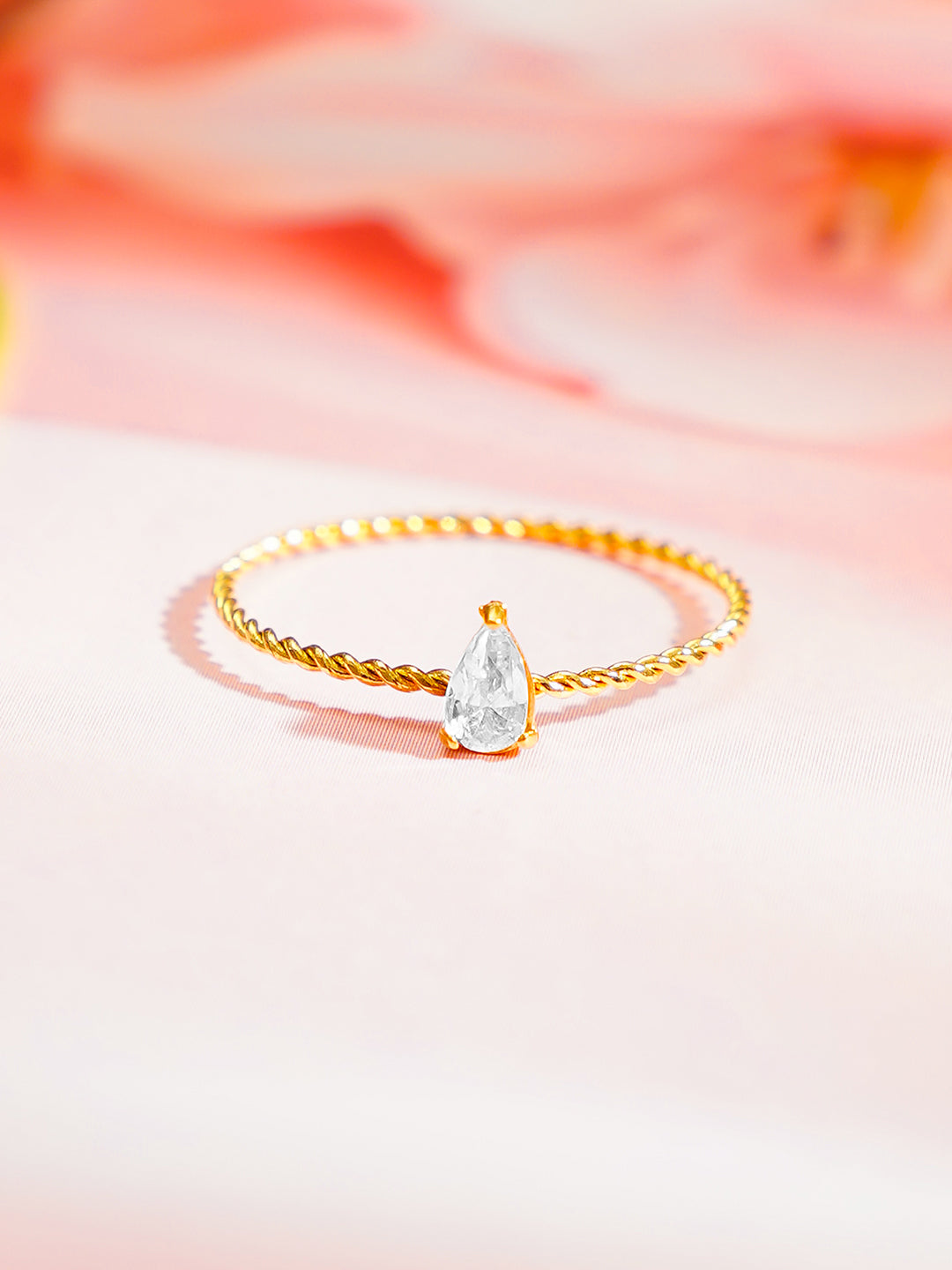 Demi Fine 18K Gold Plated Stainless steel Rope Pear Crystal Ring
