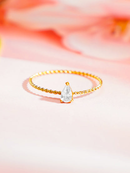 Demi Fine 18K Gold Plated Stainless steel Rope Pear Crystal Ring
