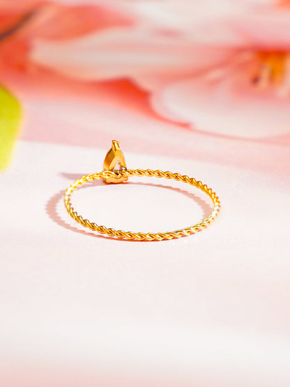 Demi Fine 18K Gold Plated Stainless steel Rope Pear Crystal Ring