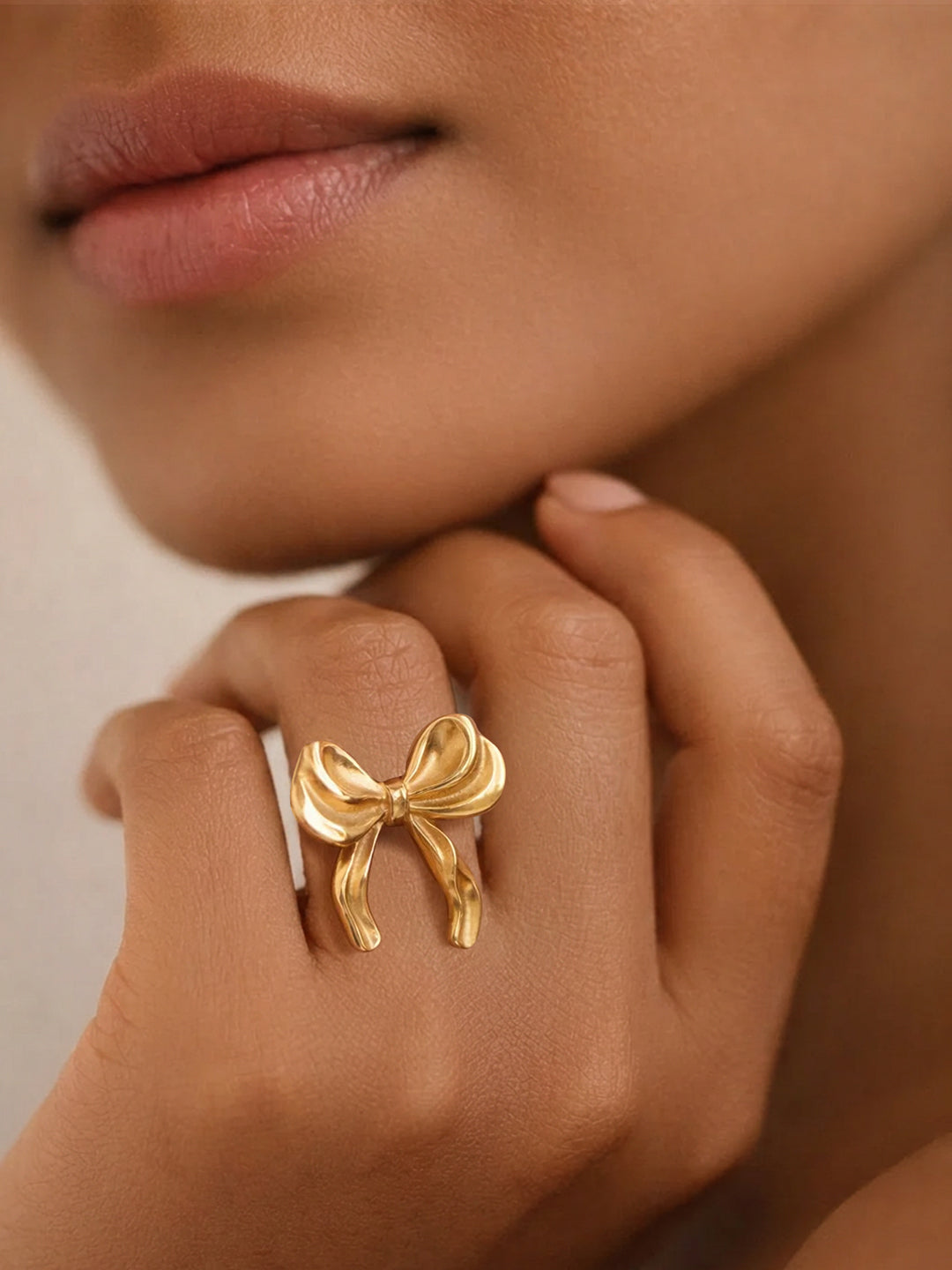 Demi Fine 18K Gold Plated Stainless steel Bow Knot Statement Adjustable Ring